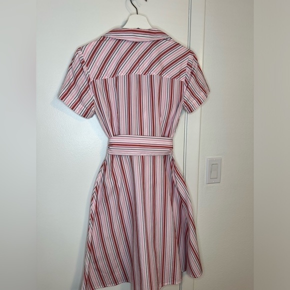 Tommy Hilfiger shirt dress cotton vertical stripe pink white button down belted‍ - Picture 3 of 15